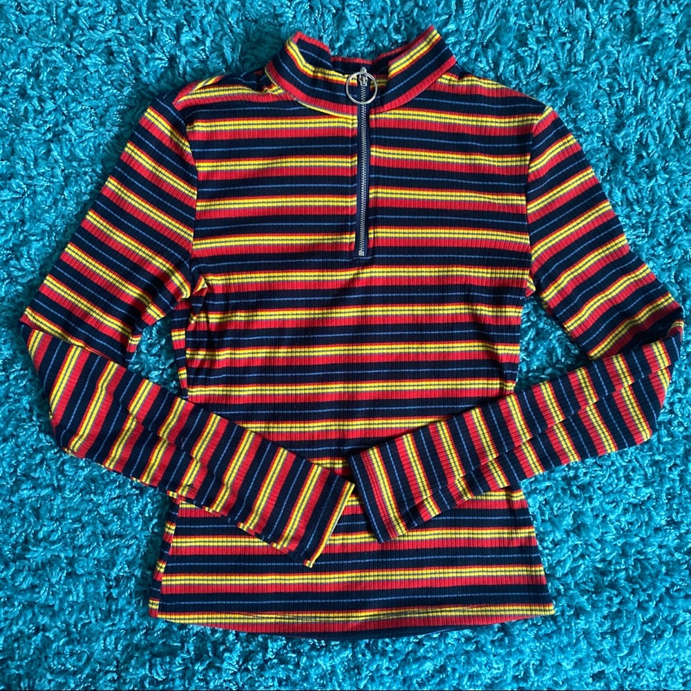 O-Ring Striped Long-Sleeved Top
